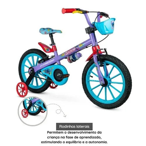 Bicicleta Infantil Nathor Aro 16 Com Rodinhas Stitch 2 - Loja Do Thor