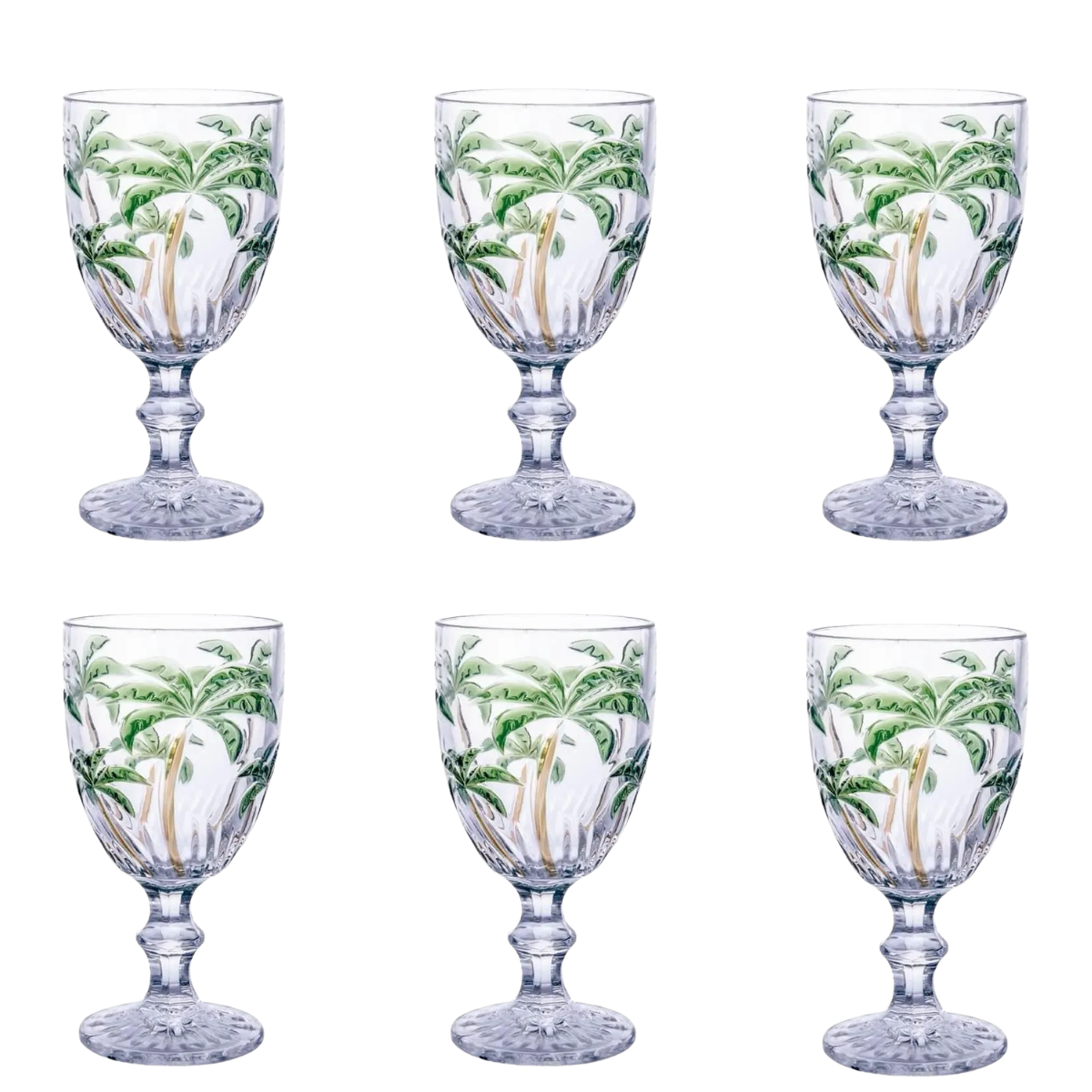 Conjunto 6 Taças De Vidro Palm Tree Color 300ml - Class Home