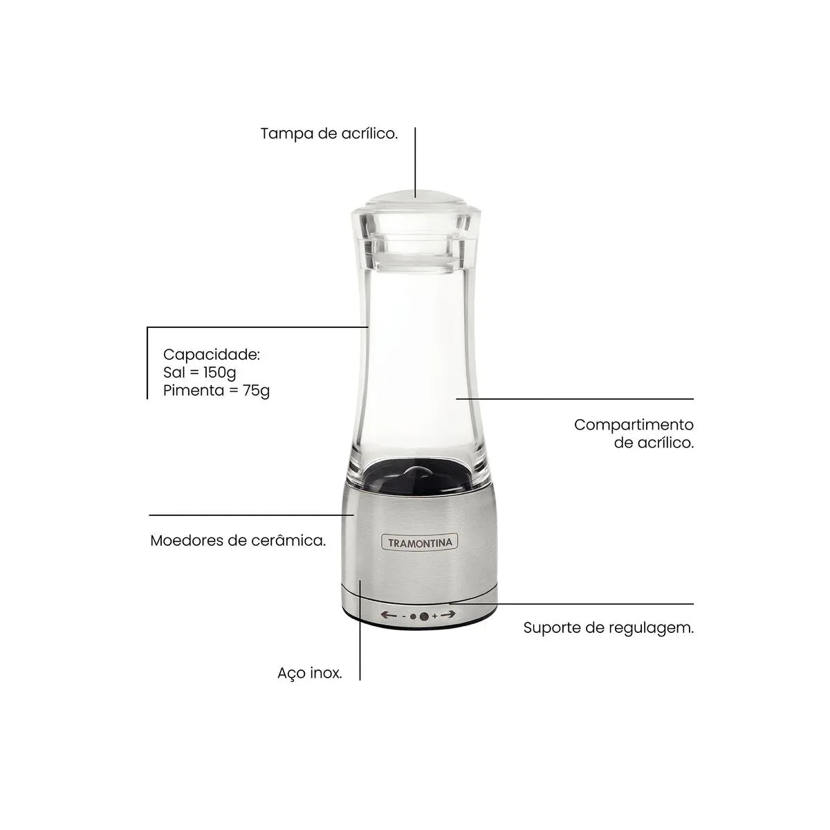 Moedor Aço Inox/Acrilico Sal E Pimenta Realce Tramontina - Loja Do Thor