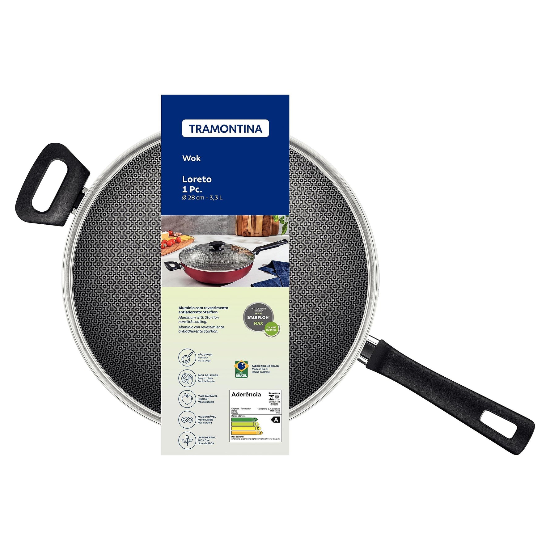 Panela Wok 28CM 3,3L Loreto Vermelho Antiaderente Tramontina - Loja Do Thor