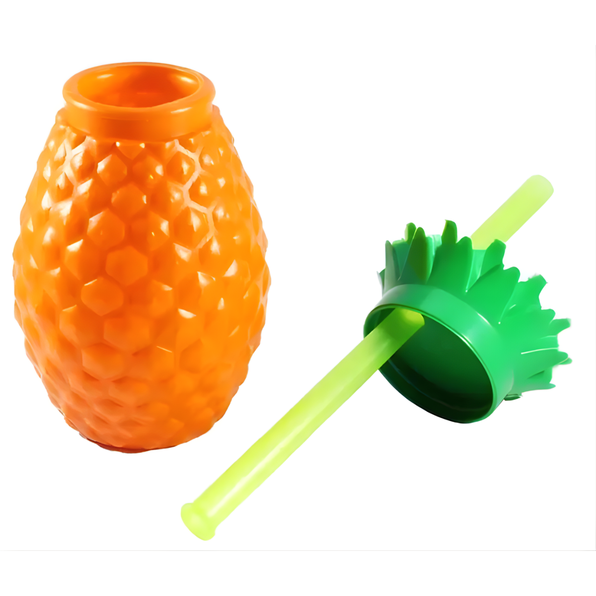 Kit com 10 Copos Abacaxi com Canudo e Tampa para Festa Tropical