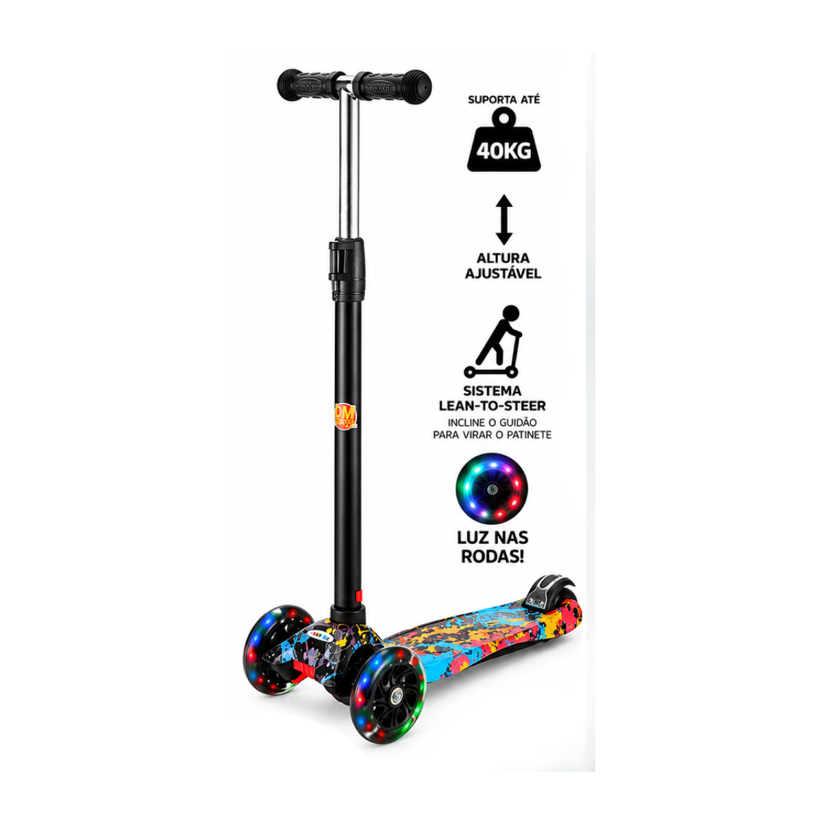 Patinete Flash Radical C/ Altura Ajustável e Luz nas Rodas DMR6862