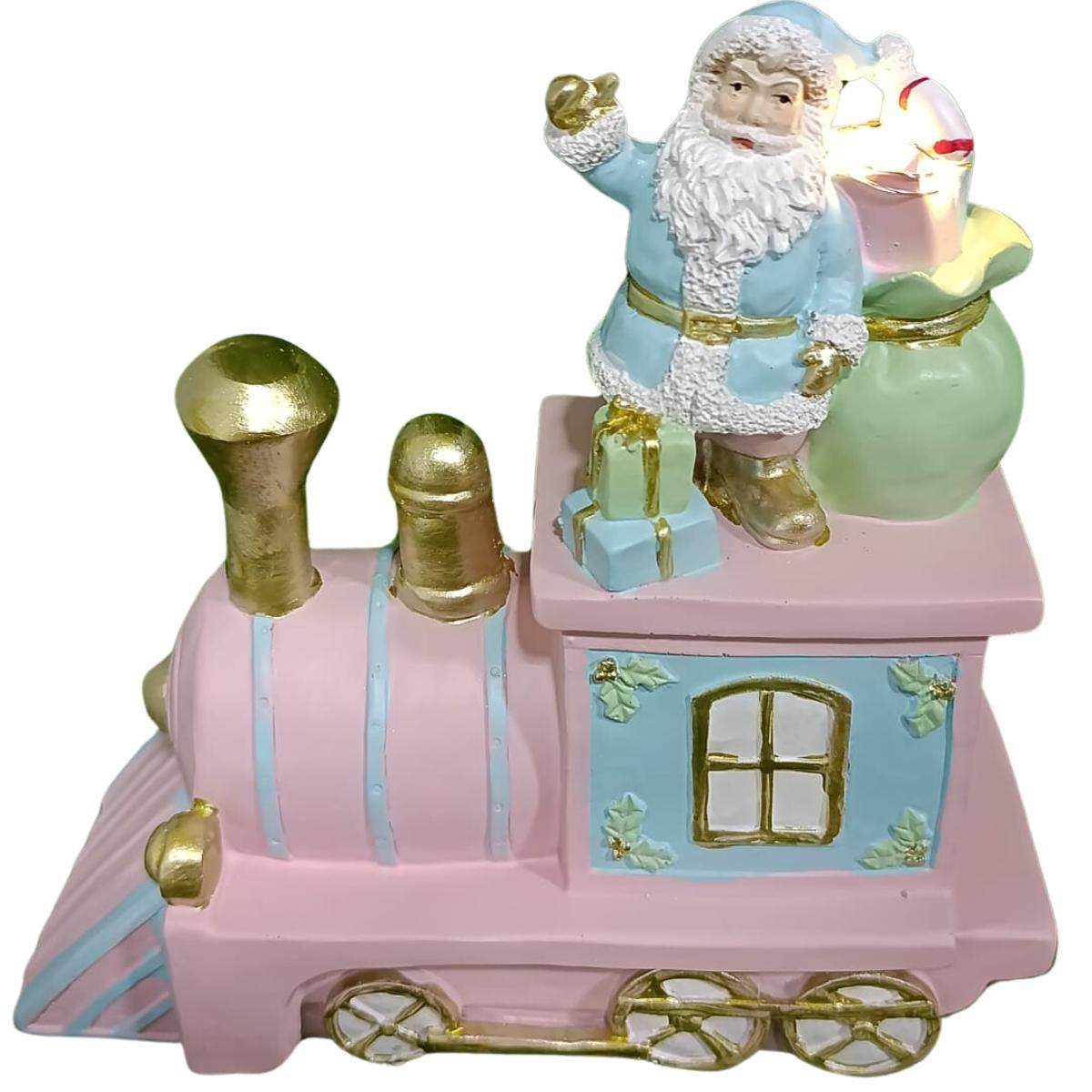 Enfeite Natalino Trem Rosa Resina C/Led  19X9cm Florarte  59206003