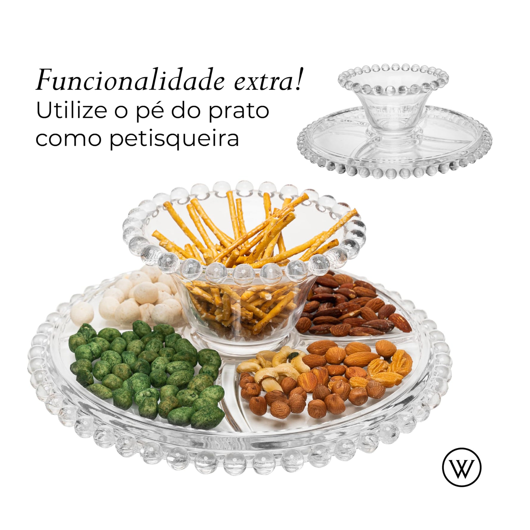 PRATO P/BOLO CRISTAL DE CHUMBO C/PE E TAMPA PEARL 31x25cm