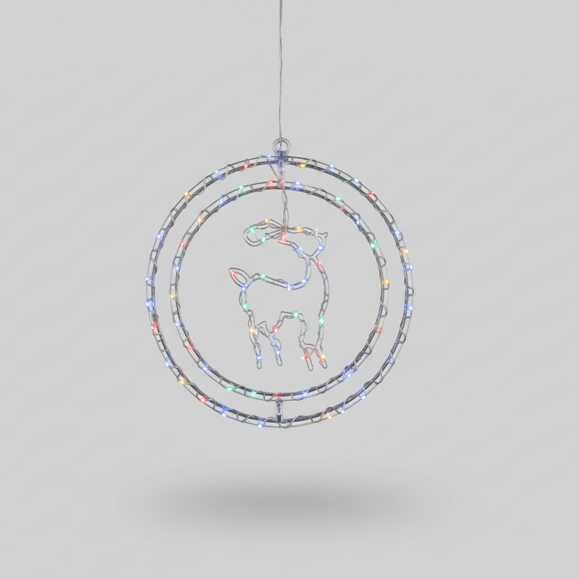 Argola Dupla C/ Figuras Rena 80LEDs Colorido - Global