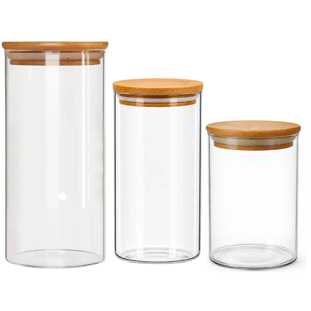 Conjunto de 3 Potes Hermeticos Bambu 520ml, 1000ml e 1400ml -Mori