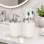 Kit Porta Sabonete Líquido 500ml  e Porta Escova Branco Com Prata  - Arthiz