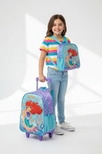 Kit Mochila Carrinho 16 Estojo e Lancheira Sereias Encantos