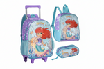 Kit Mochila Carrinho 16 Estojo e Lancheira Sereias Encantos