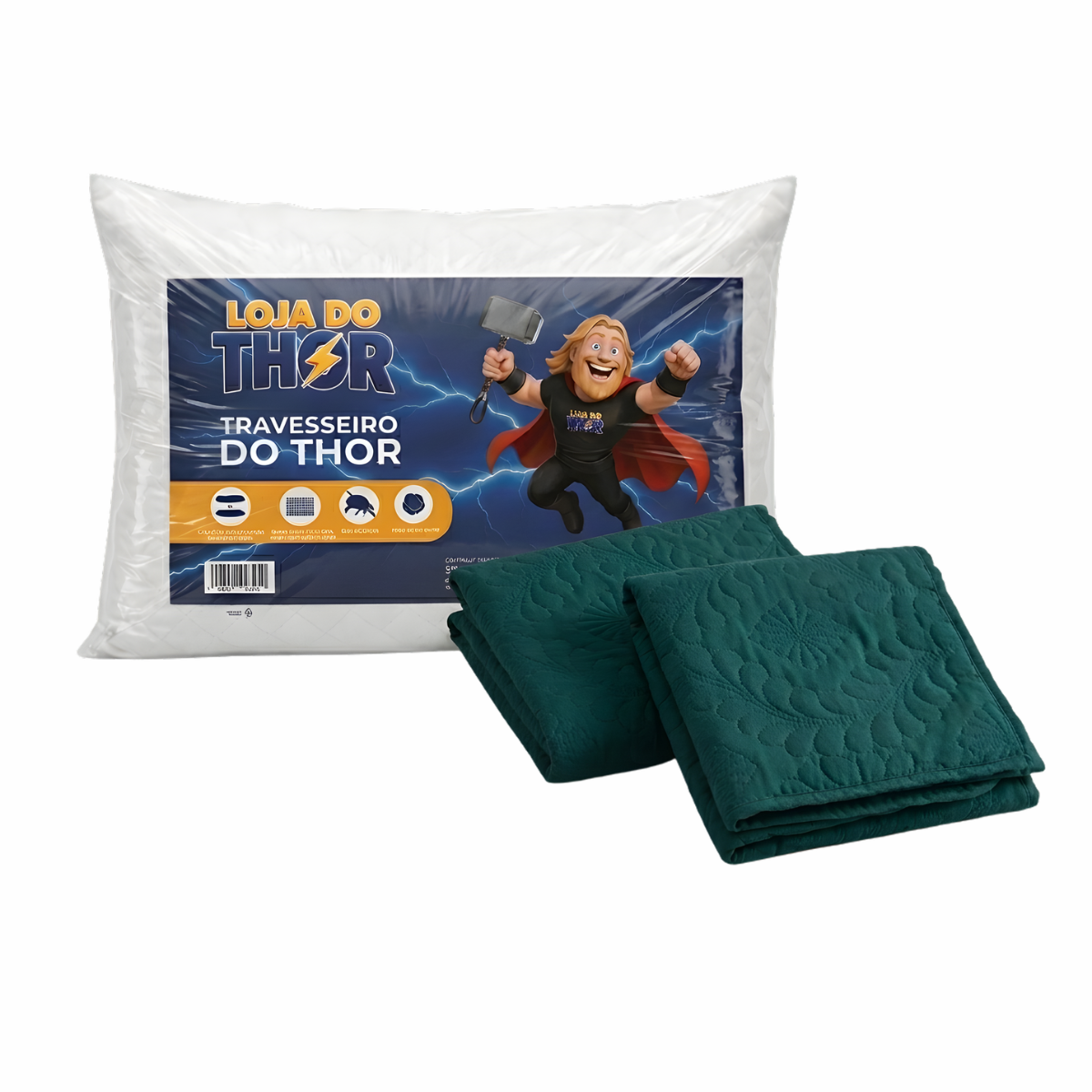 Kit travesseiro  Thor Hedrons 50x70 + fronha Verde Jolitex