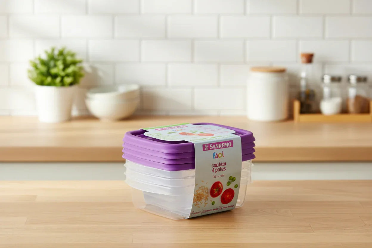 Conjunto 4 Potes Rosa Plástico Sanremo 280ML - Loja Do Thor