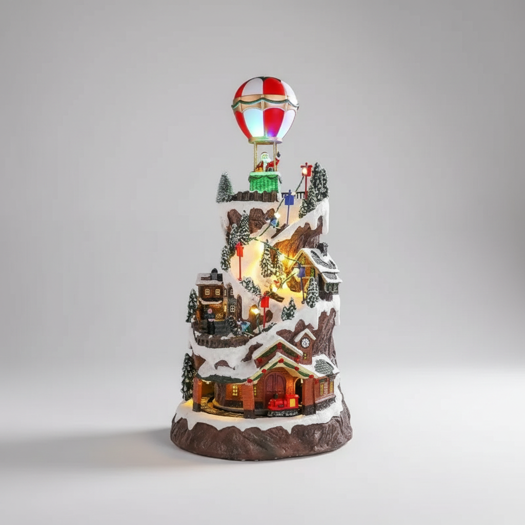 Vila Natalina Balão E Trem C/ Som Luz e Movimento 46cm