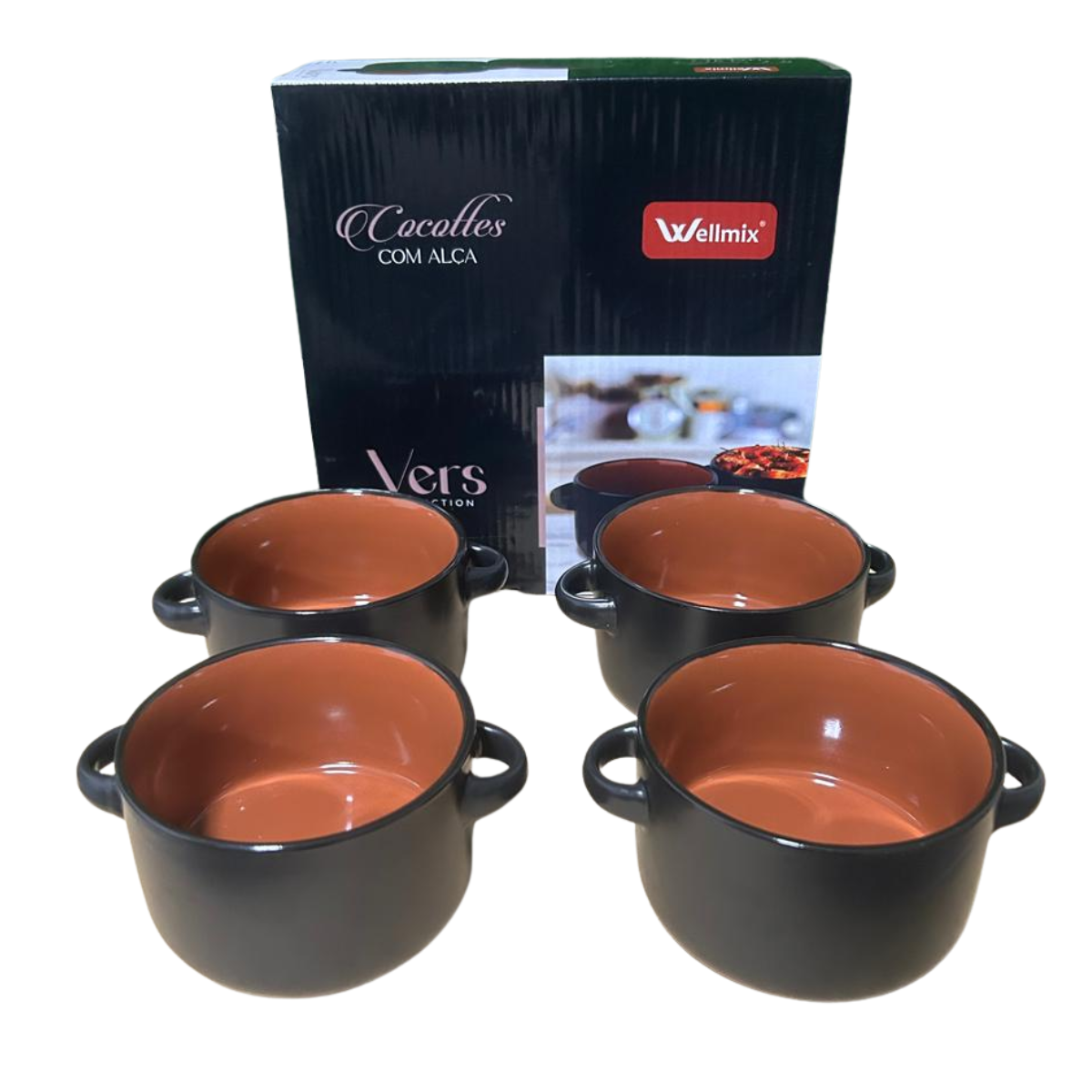 Kit 4 Cocottes  310ml + 4 Colheres de Inox 20,5cm  – Wellmix