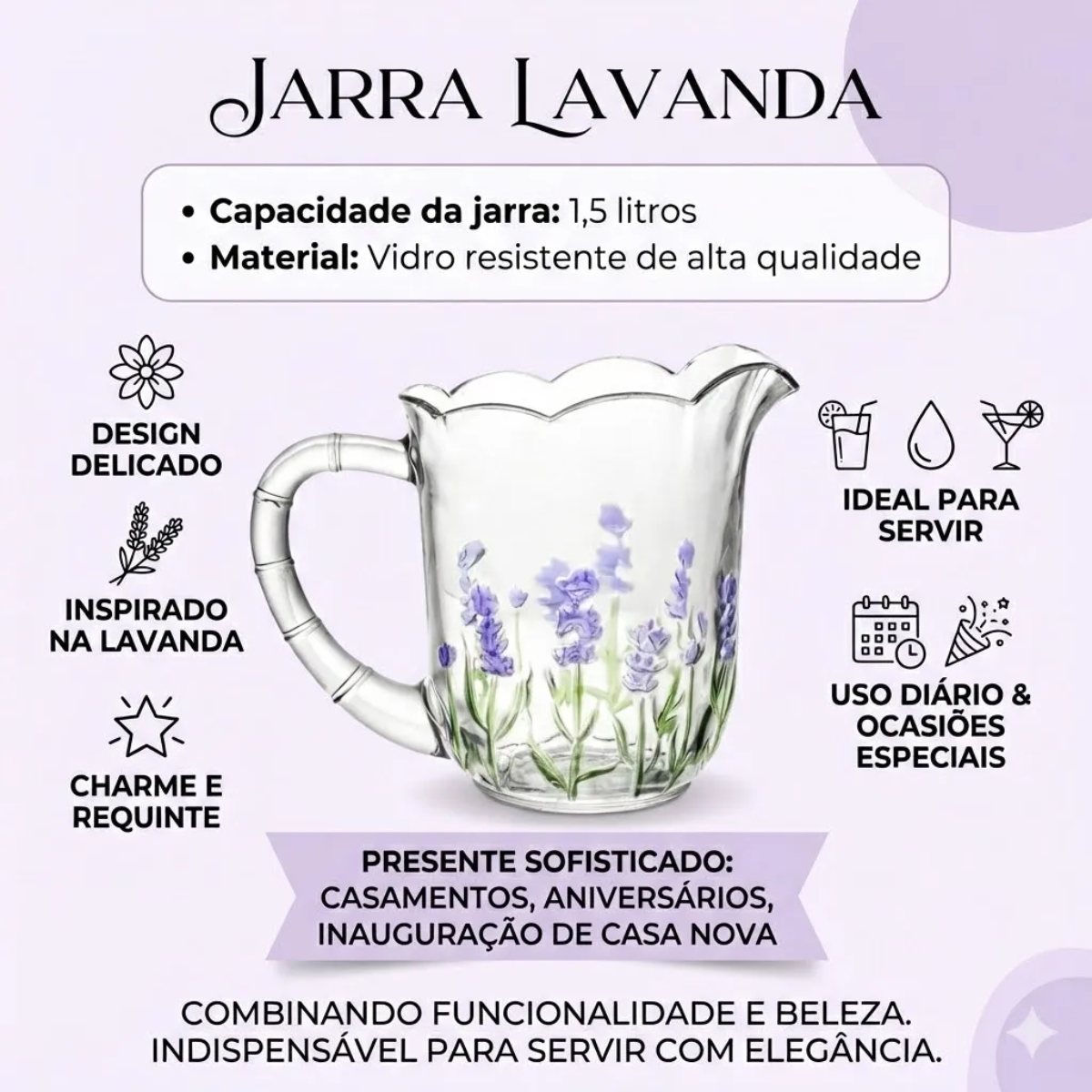 Jarra Lavanda Hand Painting 1,5L Cristal Ecologico - Lyor