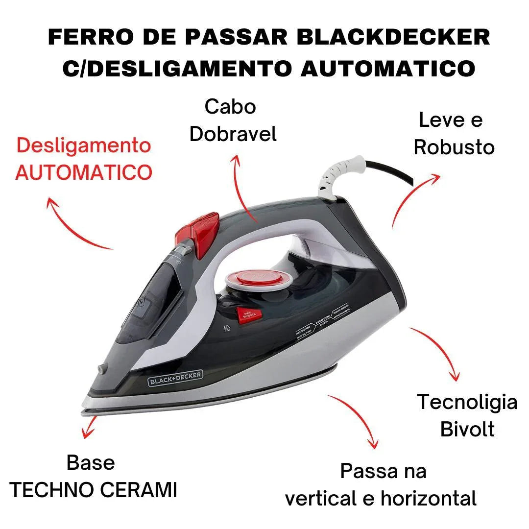 Ferro Passar Roupas Blackdecker Eletrico Antiaderente -220V - Loja Do Thor