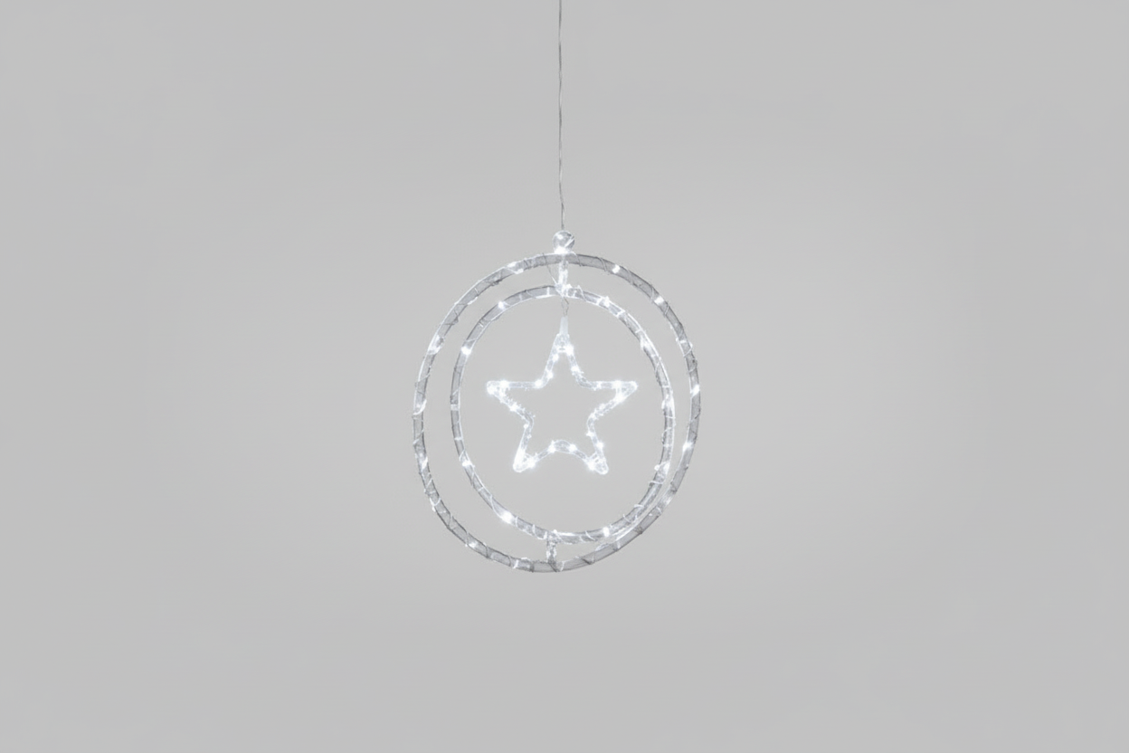 Argola Dupla C/ Figura Estrela 80 LEDs Branco - Global