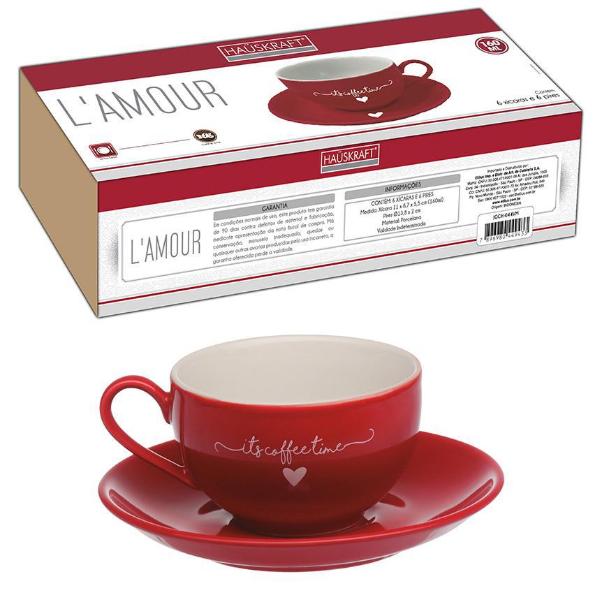 Jogo 6 Xicaras De Cha Cafe Vermelha Coracao Hauskraft 160Ml
