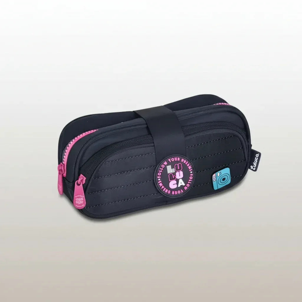 Estojo Duplo Escolar Preto Luluca LU24641 - Loja Do Thor