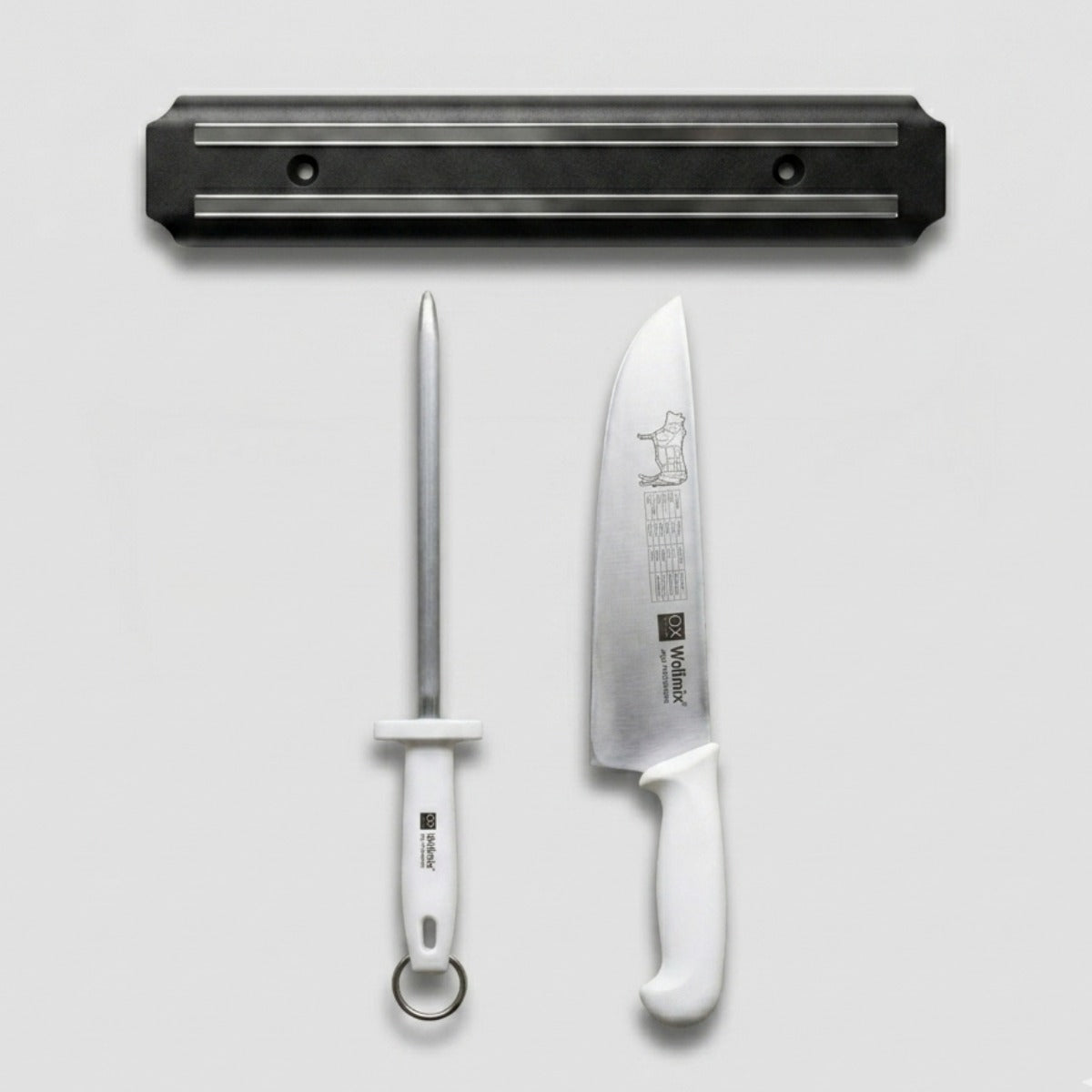 Kit Barra Magnetica Faca Profissional Chaira Inox Prime