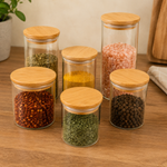 Conjunto de 6 Potes Herméticos De Vidro  Bambu   Mori