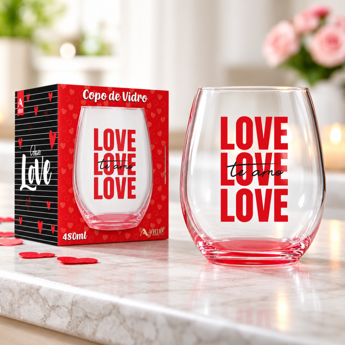 Copo De Vidro Love 480ml  1 Unidade - Allmix