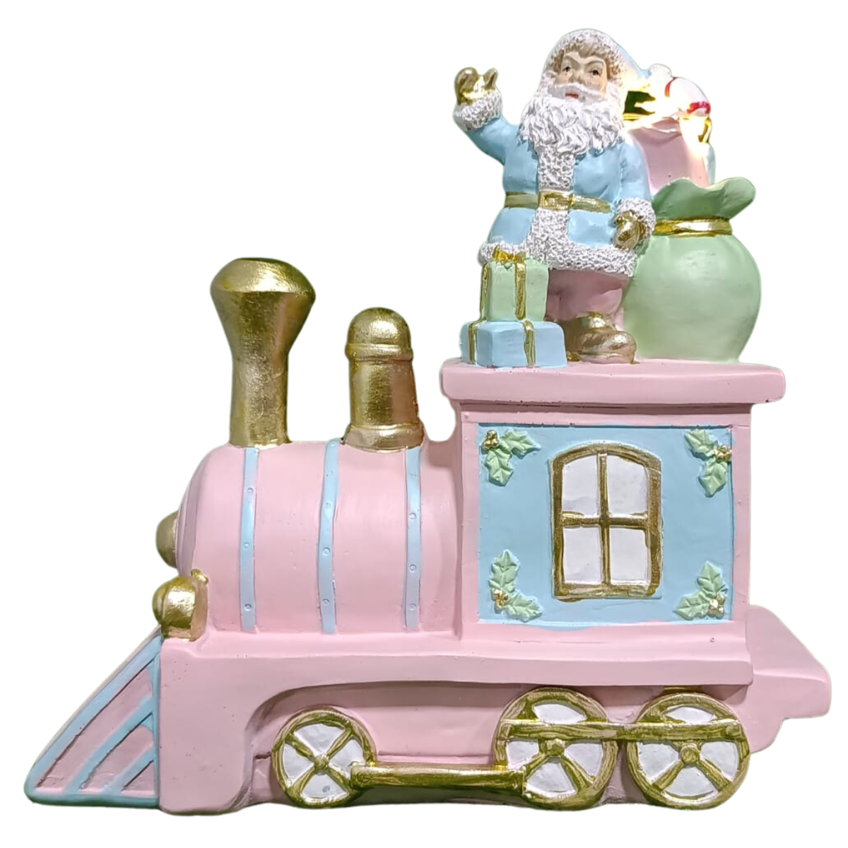 Enfeite Natalino Trem Rosa Resina C/Led  19X9cm Florarte  59206003