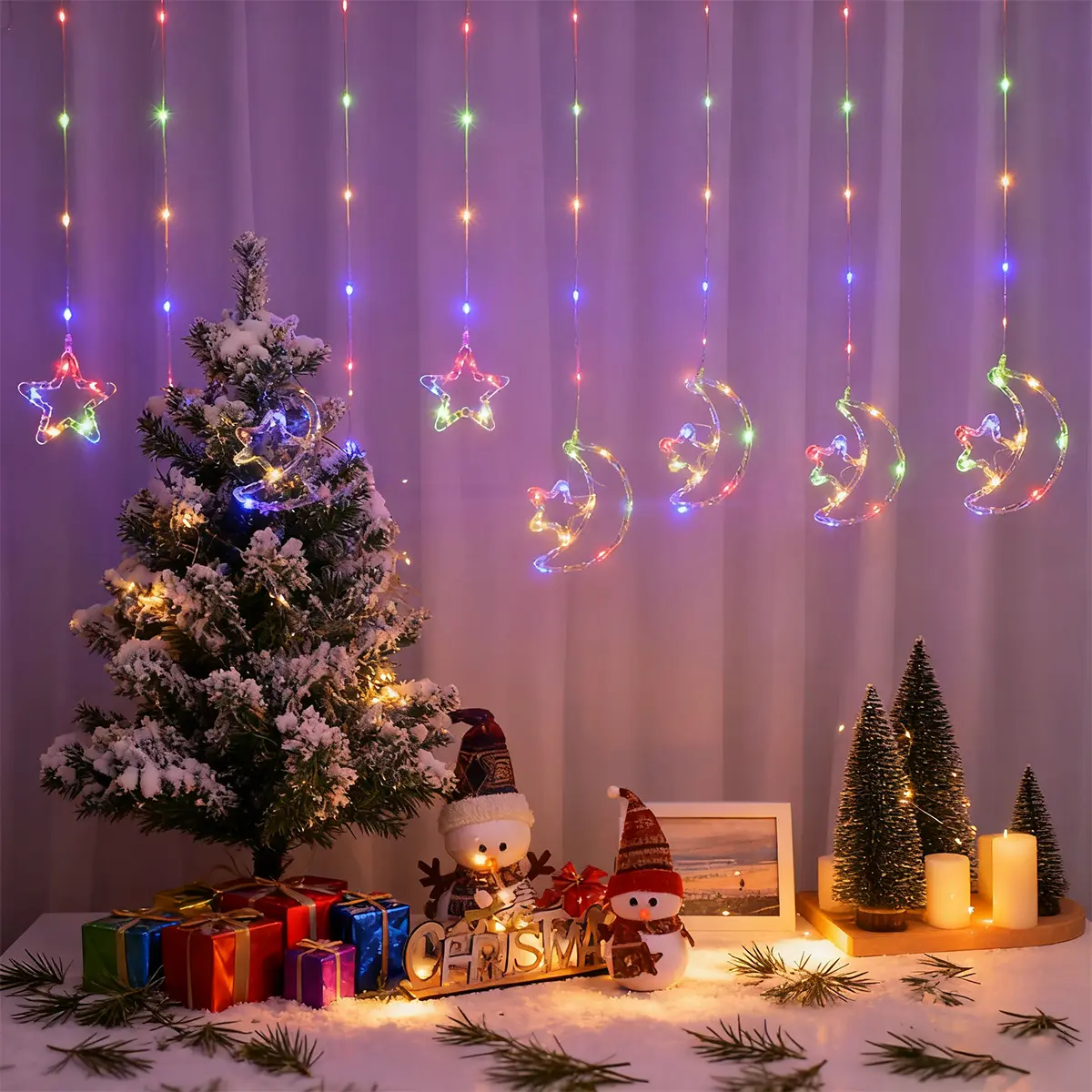 Cortina 100 Leds Lua Com Estrela 8 Funções Bivolt- Florarte