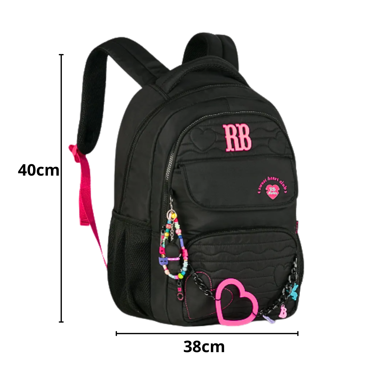 Mochila de Costas Heart Beats Preta 17,5 RB27015