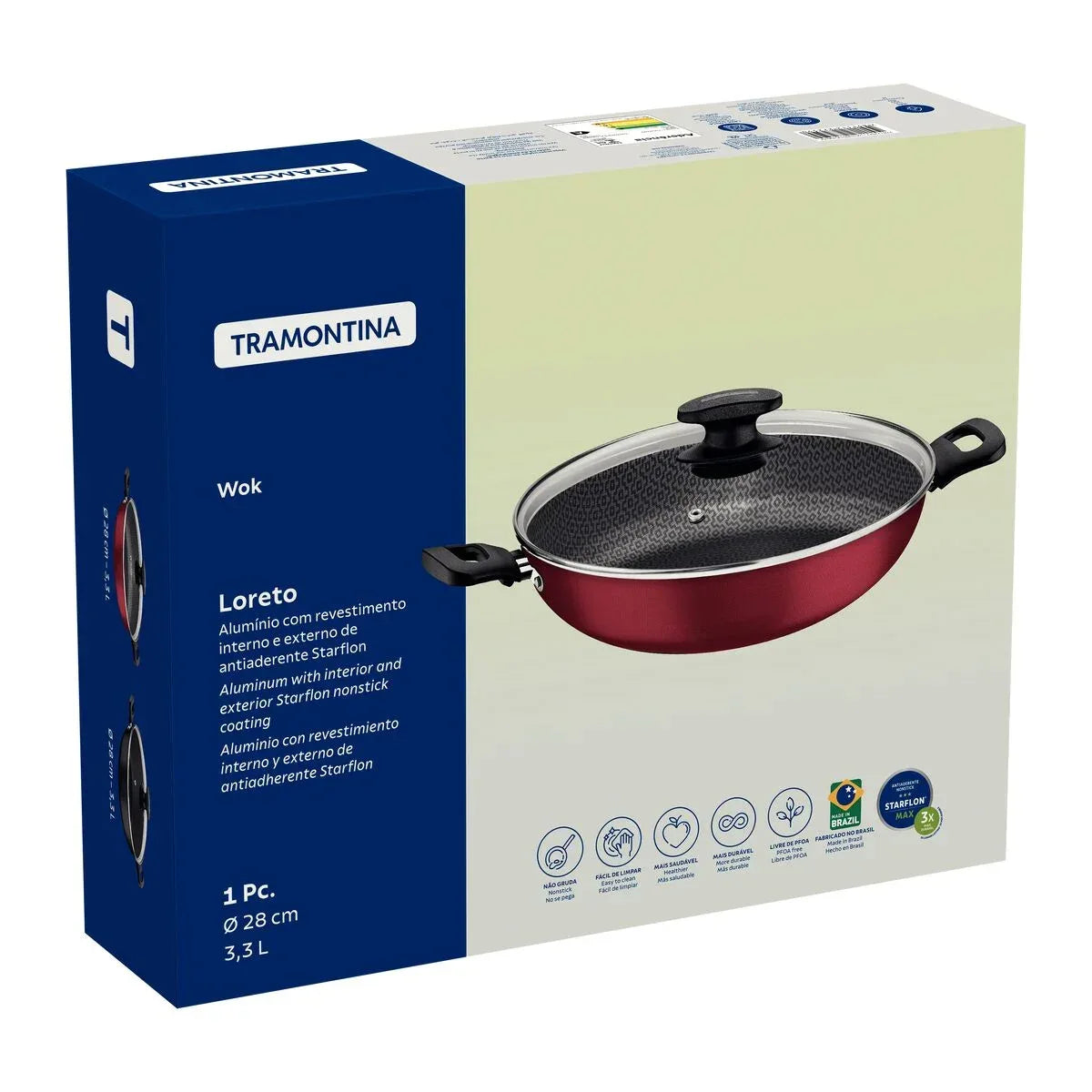 Panela Wok 3,3L 28CM Loreto Vermelho Antiaderente Tramontina - Loja Do Thor