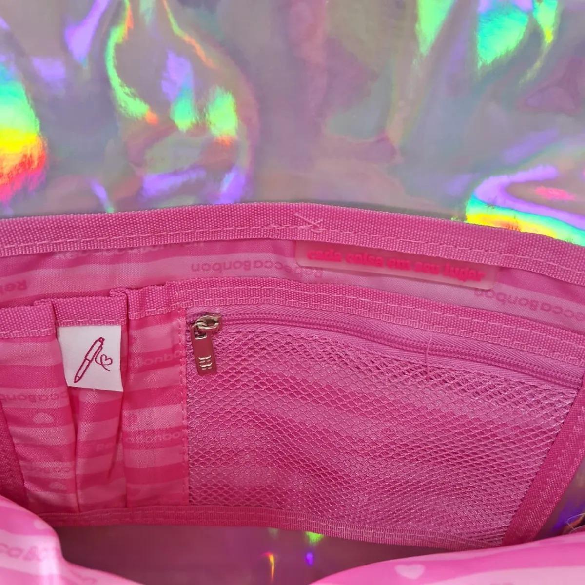 Mochila Escolar De Costas Rebecca Bonbon Holografico Roxa
