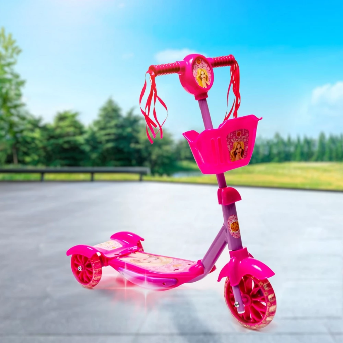 Patinete Com Cestinha Rosa Com Luz E Sons Belinda
