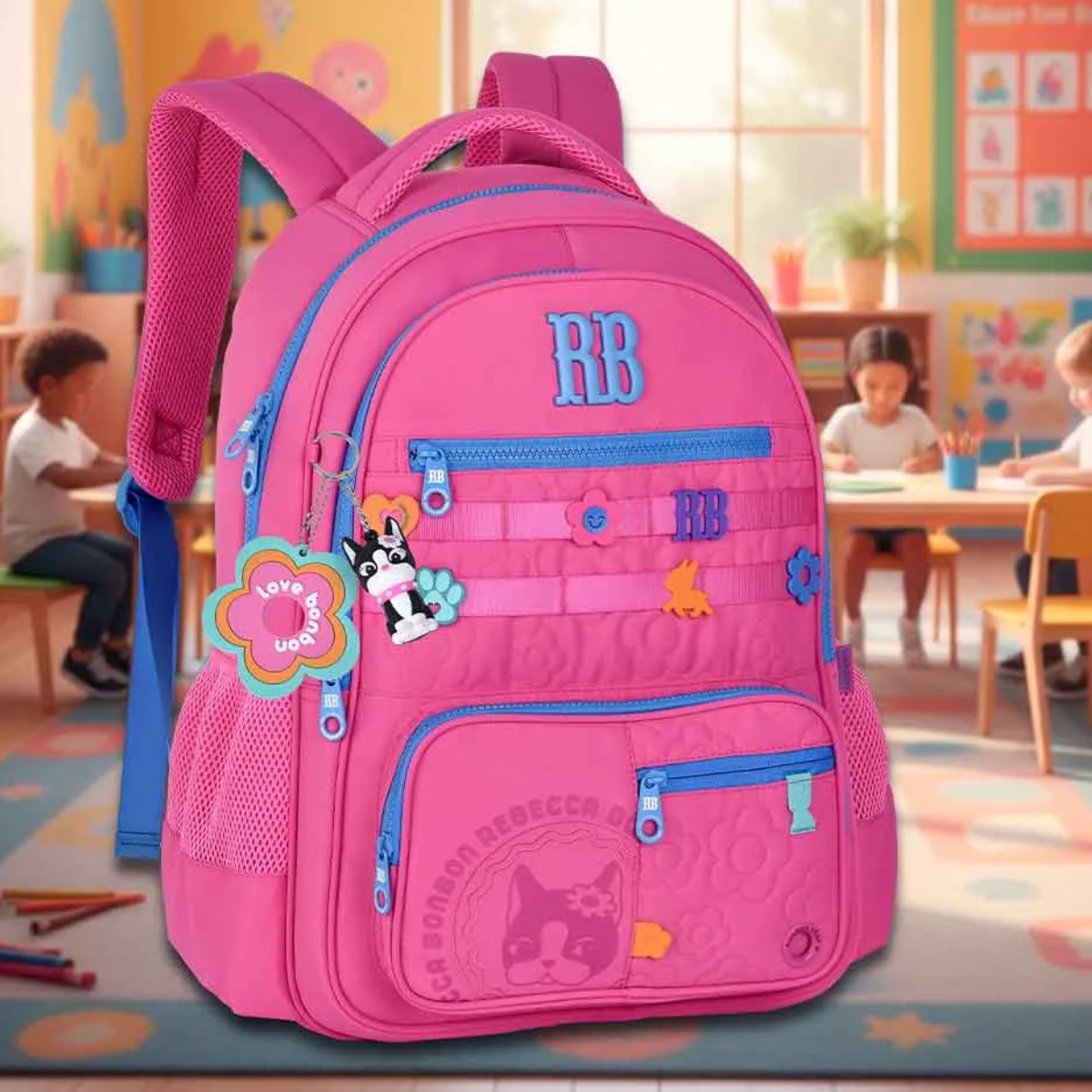 Kit Mochila De Costas E Estojo Rosa 17,5 Rebecca Bonbon