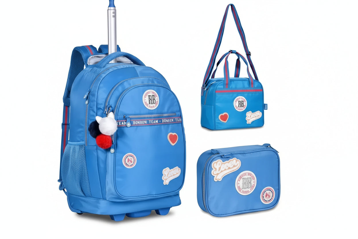 Kit Mochila De Carrinho Estojo Lancheira Azul RB24001 Clio - Loja Do Thor