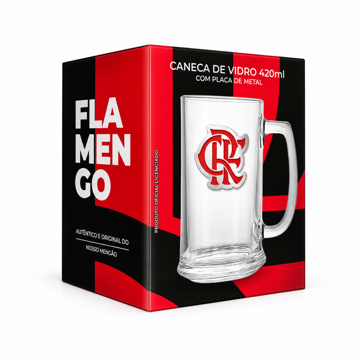 Caneca do Flamengo em Vidro 420ml  Placa de Metal Allmix