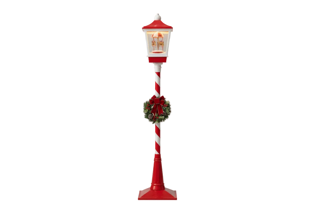 Poste Animado Cenario C/ Som E Neve 1,84m Vermelho 56956