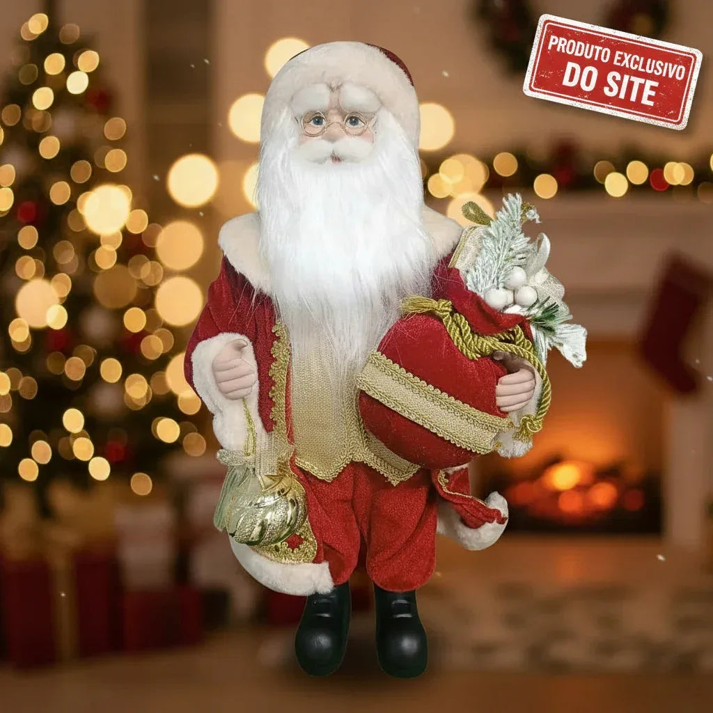 Papai Noel em Pe Vermelho e Dourado 45CM Florarte 57508001 - Loja Do Thor