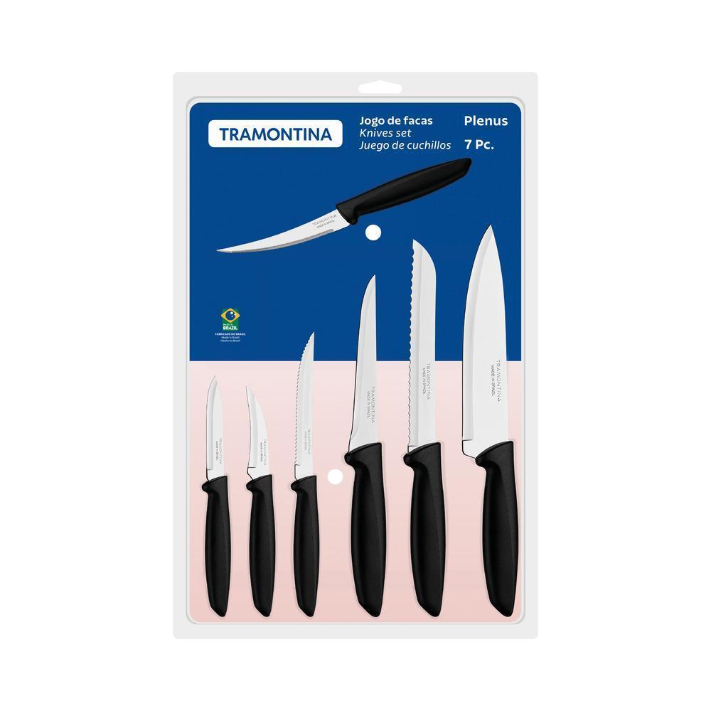 Jogo De Facas Tramontina Lâminas De Inox Plenus 7 Pç Preto