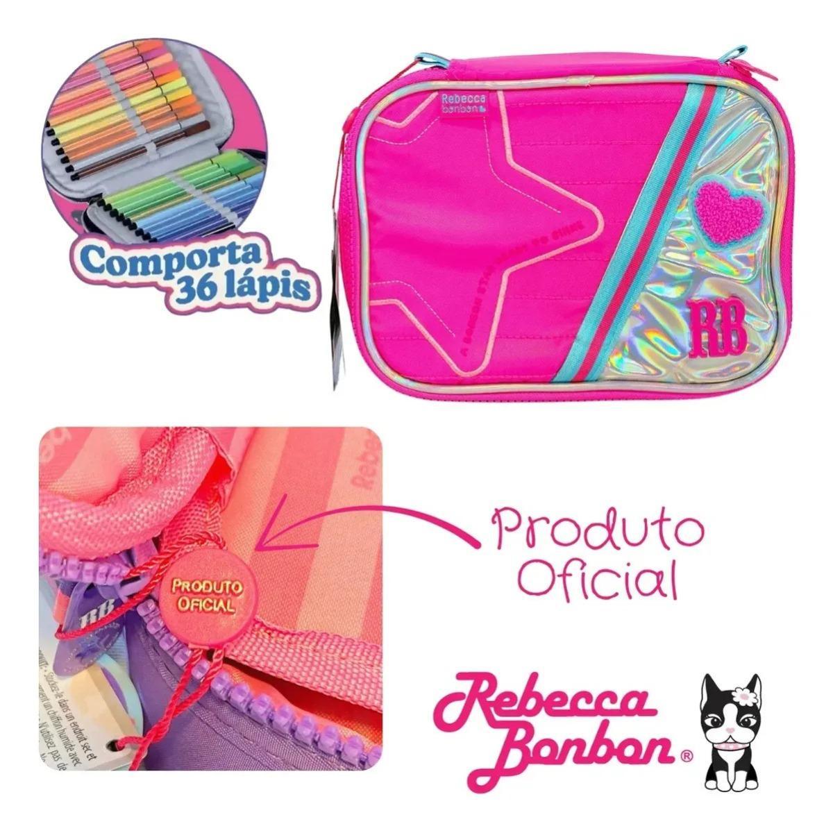Estojo Escolar Box Rebecca Bonbon Holografica Rosa Rb27019