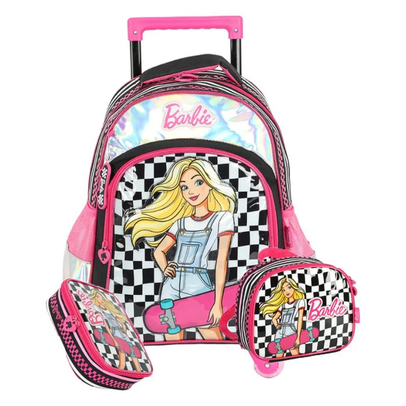 Kit Mochila De Rodinhas Estojo E Lancheira Barbie Luxcel