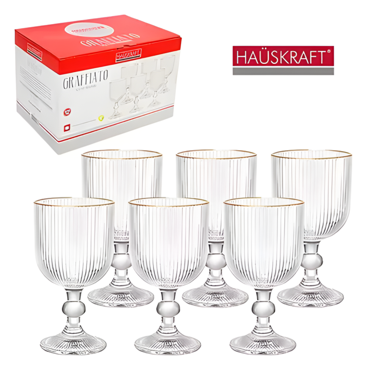 Jogo 6 Taças Graffiato com Borda Dourada 370ml – Hauskraft