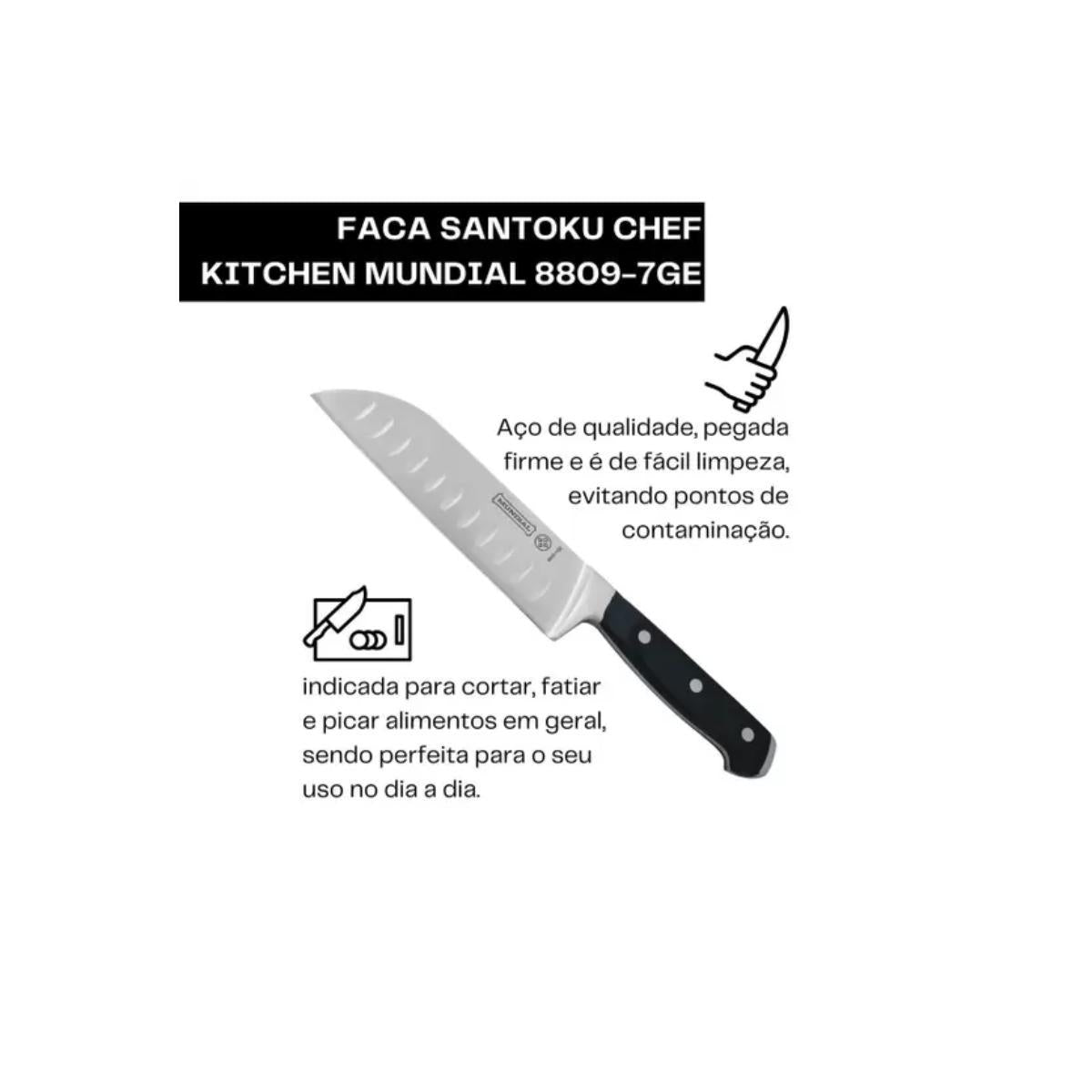 Faca Santoku Preta Granton Edge Chef Mundial 8809-7GE 17,8cm