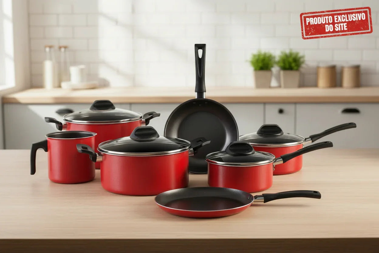 Conjunto de panelas 7 pecas Garlic vermelho Brinox - Loja Do Thor