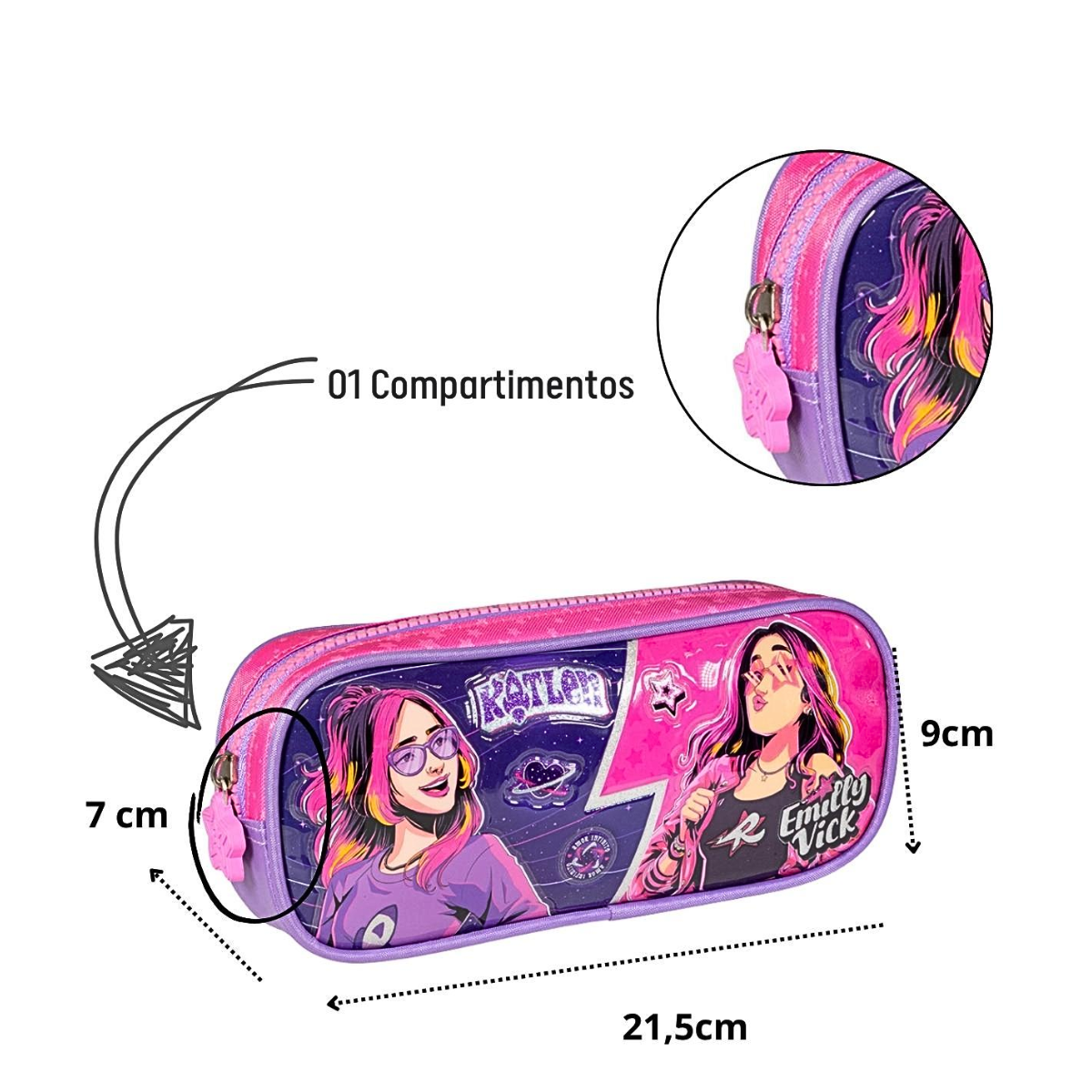 Kit Mochila de Rodinhas 16 e Estojo Emilly Vick - Xeryus