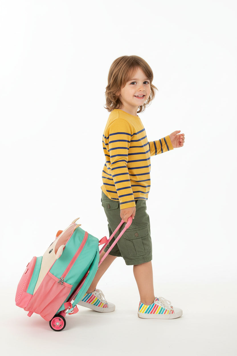 Mochila Carrinho Infantil Escolar Vaquinha