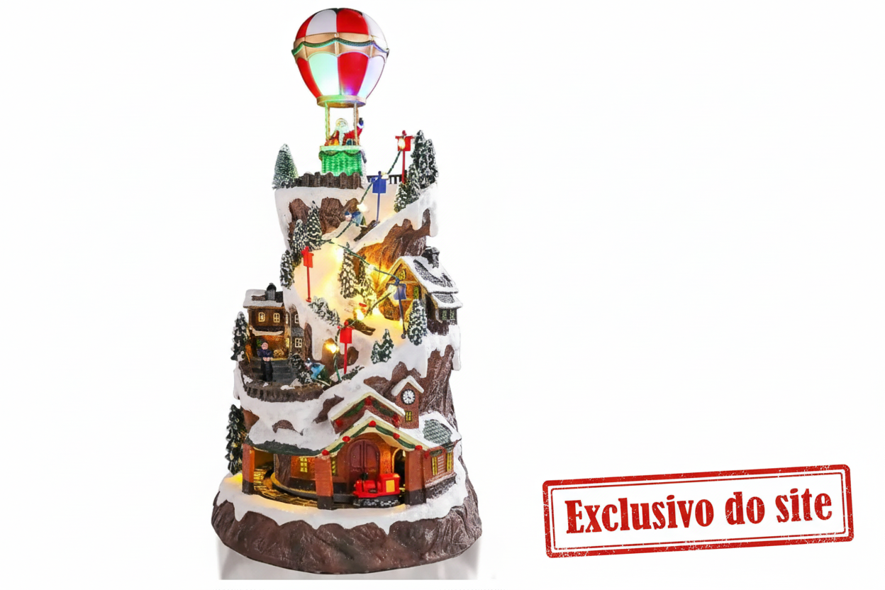 Vila Natalina Balão E Trem C/ Som Luz e Movimento 46cm