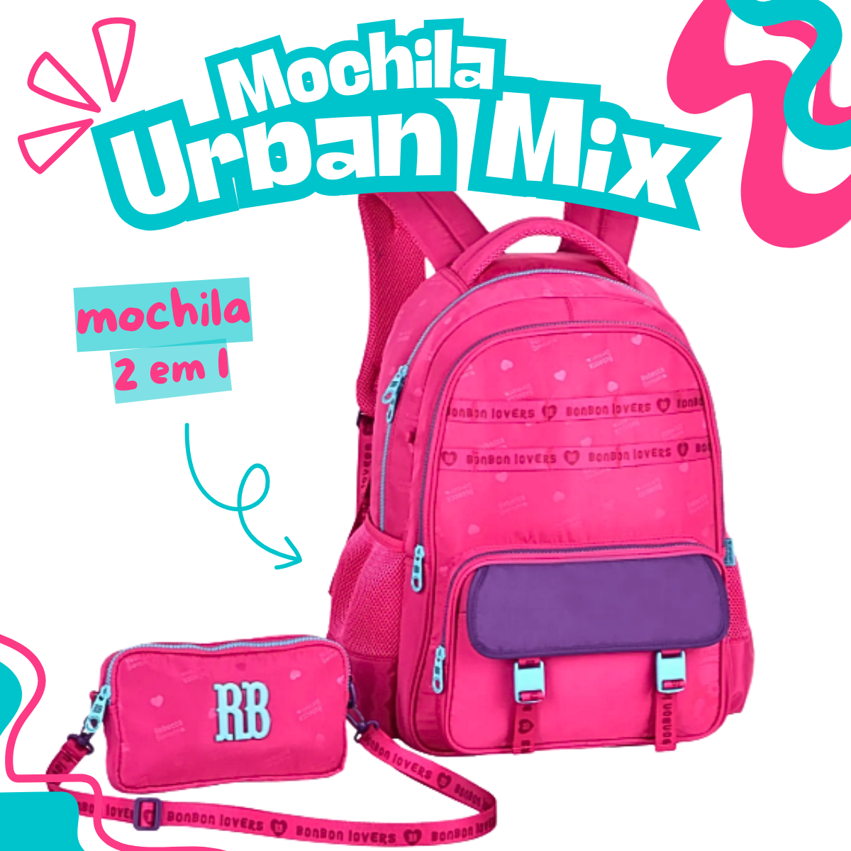 Mochila de Costas Rosa  2 em 1 Urban Mix 17,5 RB26227