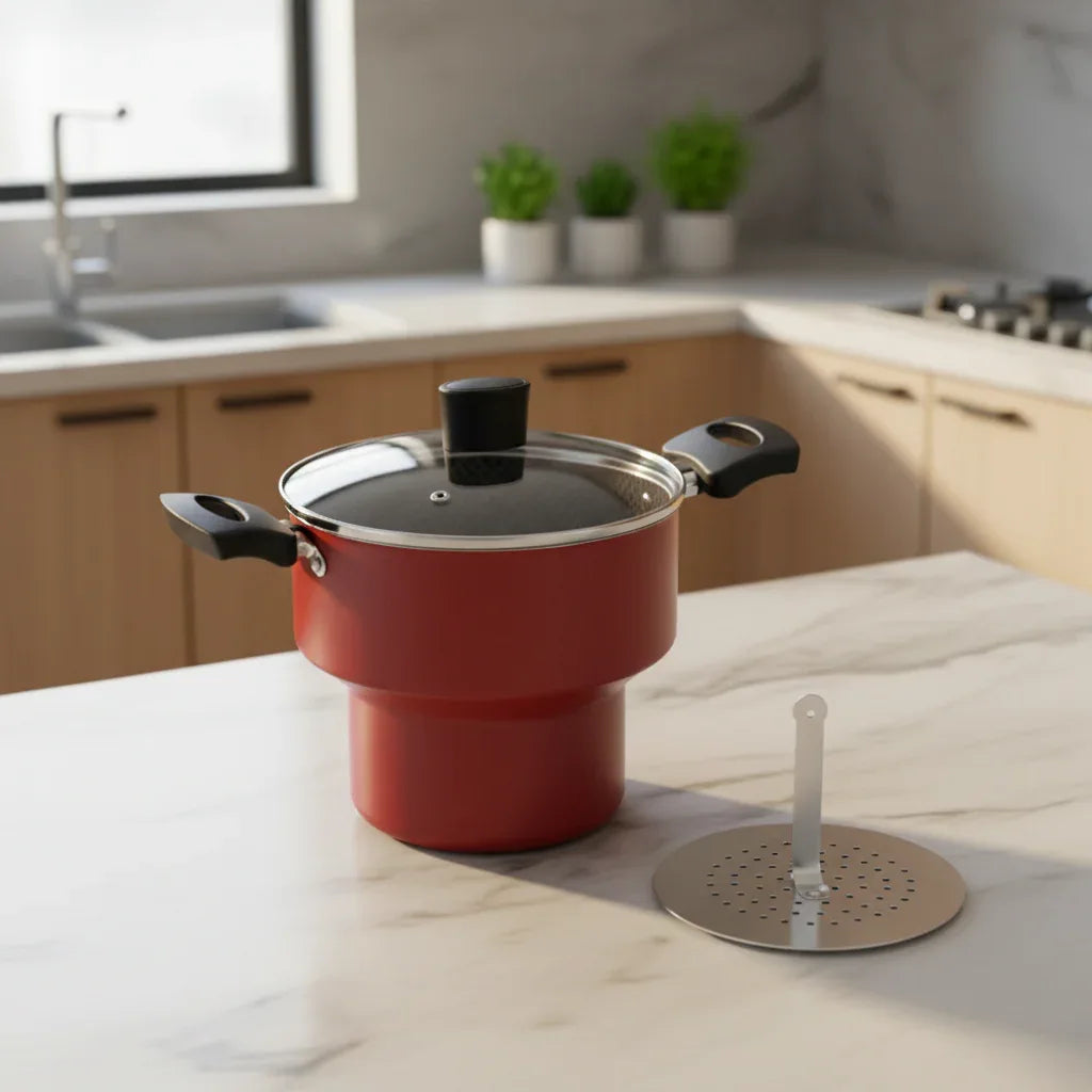 Cuscuzeiro Enjoy 18cm Com Tampa De Vidro Vermlho - Alegrete - Loja Do Thor