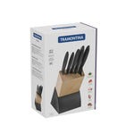 Jogo de Facas 6 Peças com Cepo Tramontina Inox Plenus Preto 23498028 - Loja Do Thor