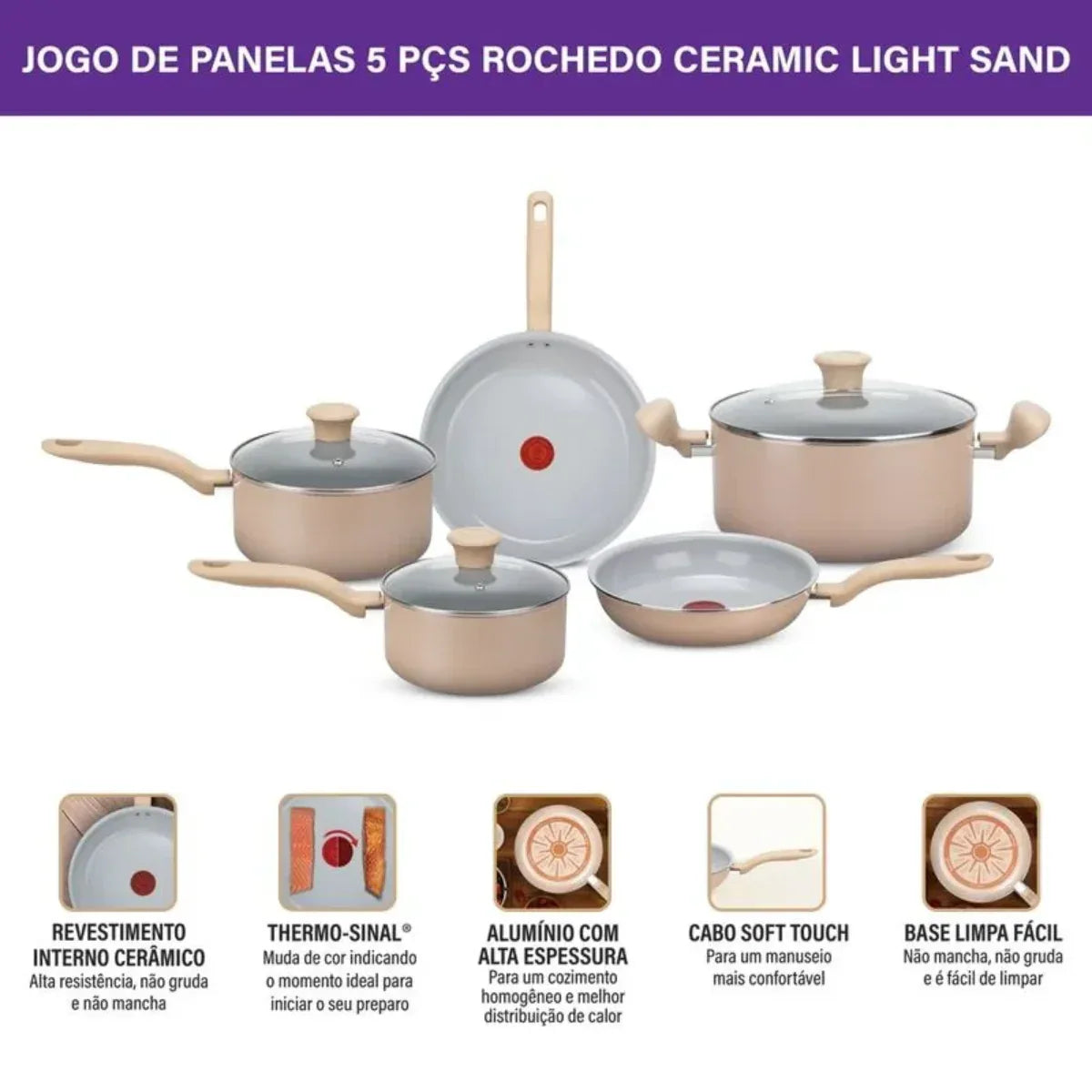 Jogo de Panelas 5 Pcs Ceramica Light San Rochedo - Loja Do Thor