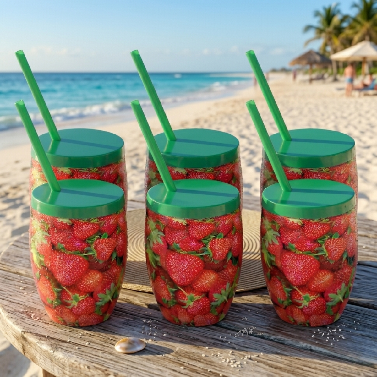 Kit 6 Copos Morango Decorados Injetemp 650ml